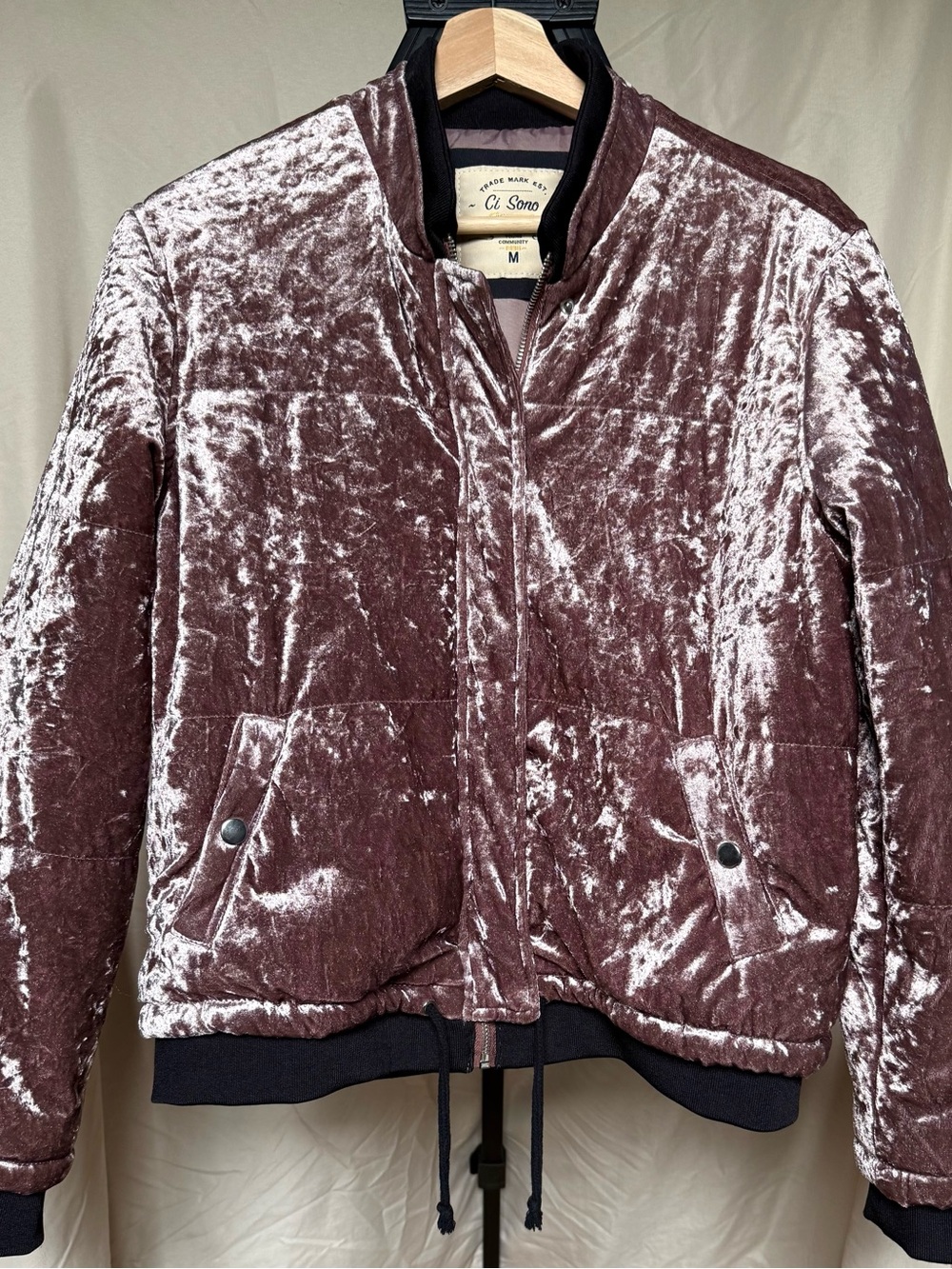 Ci Sono Velvet Bomber Jacket in Dusty Rose - Women's